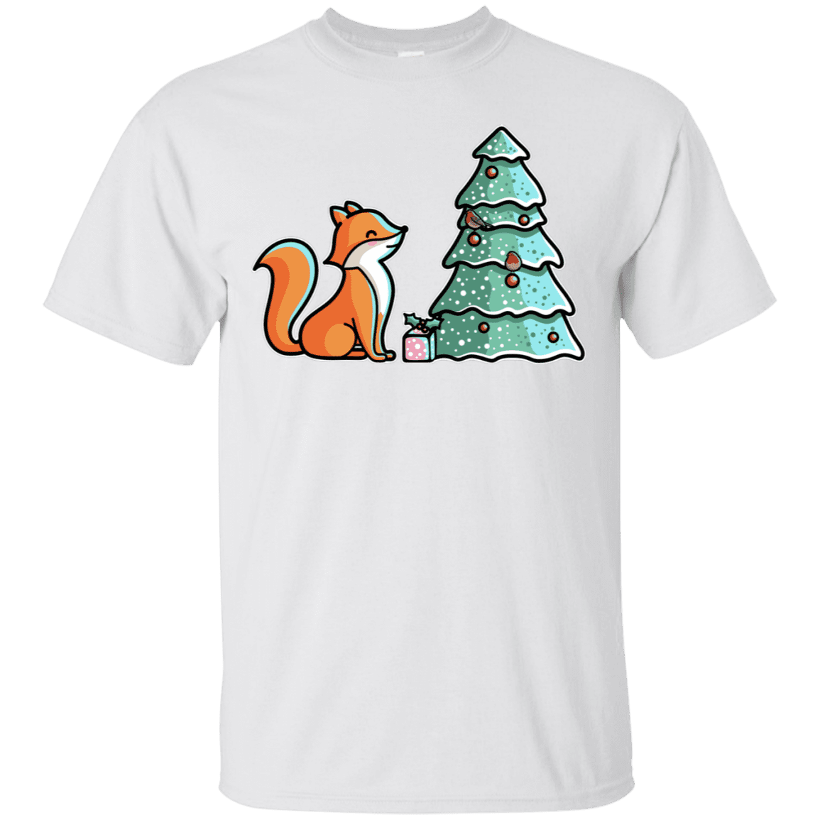 T-Shirts White / S Kawaii Cute Christmas Fox T-Shirt
