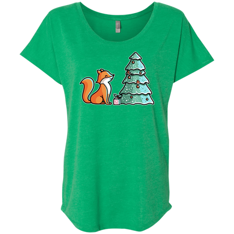 T-Shirts Envy / X-Small Kawaii Cute Christmas Fox Triblend Dolman Sleeve
