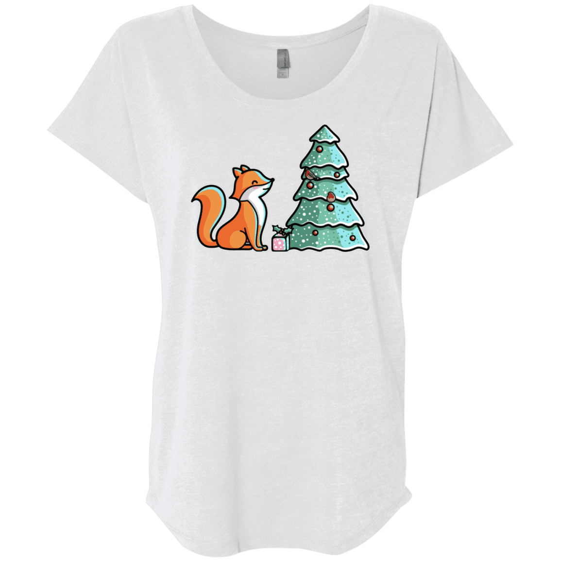 T-Shirts Heather White / X-Small Kawaii Cute Christmas Fox Triblend Dolman Sleeve
