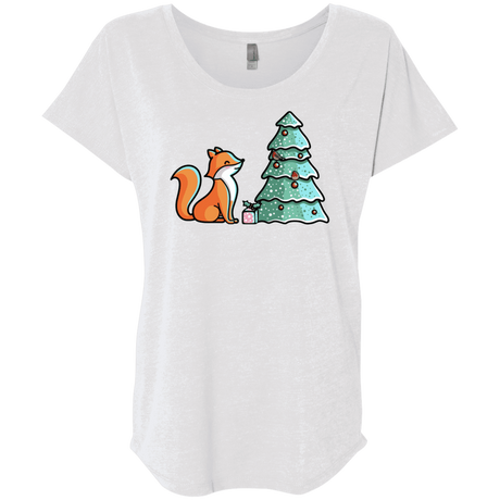 T-Shirts Heather White / X-Small Kawaii Cute Christmas Fox Triblend Dolman Sleeve