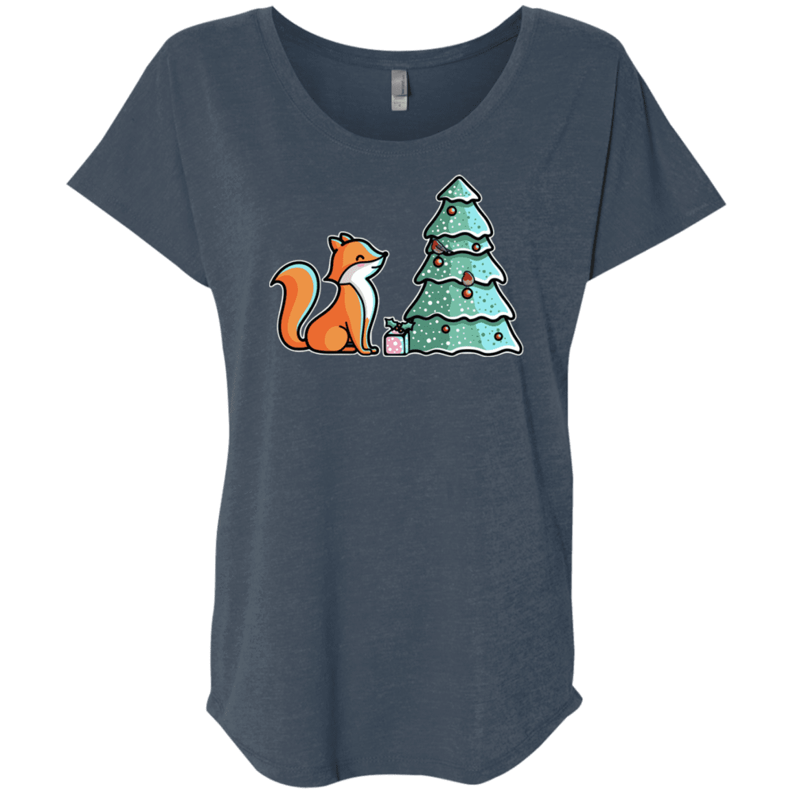 T-Shirts Indigo / X-Small Kawaii Cute Christmas Fox Triblend Dolman Sleeve