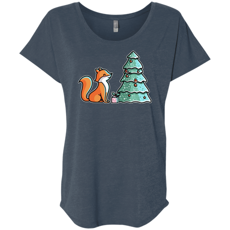 T-Shirts Indigo / X-Small Kawaii Cute Christmas Fox Triblend Dolman Sleeve