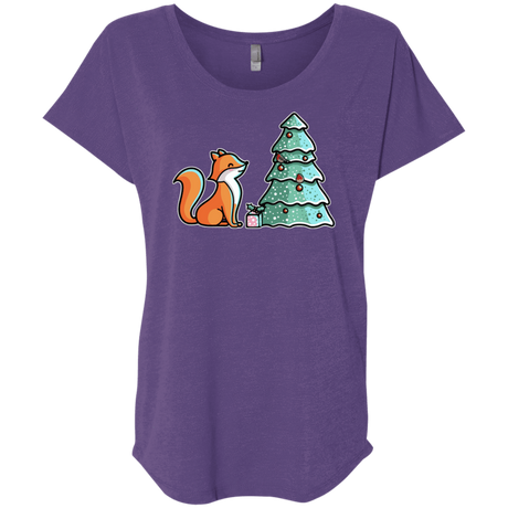 T-Shirts Purple Rush / X-Small Kawaii Cute Christmas Fox Triblend Dolman Sleeve