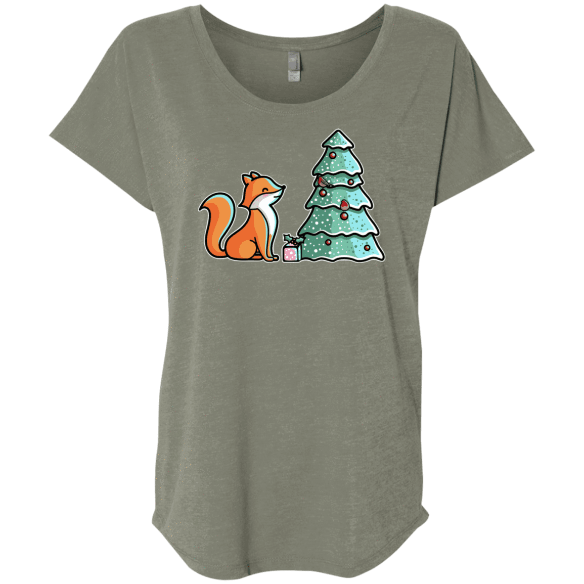 T-Shirts Venetian Grey / X-Small Kawaii Cute Christmas Fox Triblend Dolman Sleeve