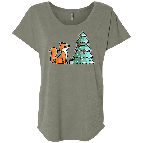 T-Shirts Venetian Grey / X-Small Kawaii Cute Christmas Fox Triblend Dolman Sleeve