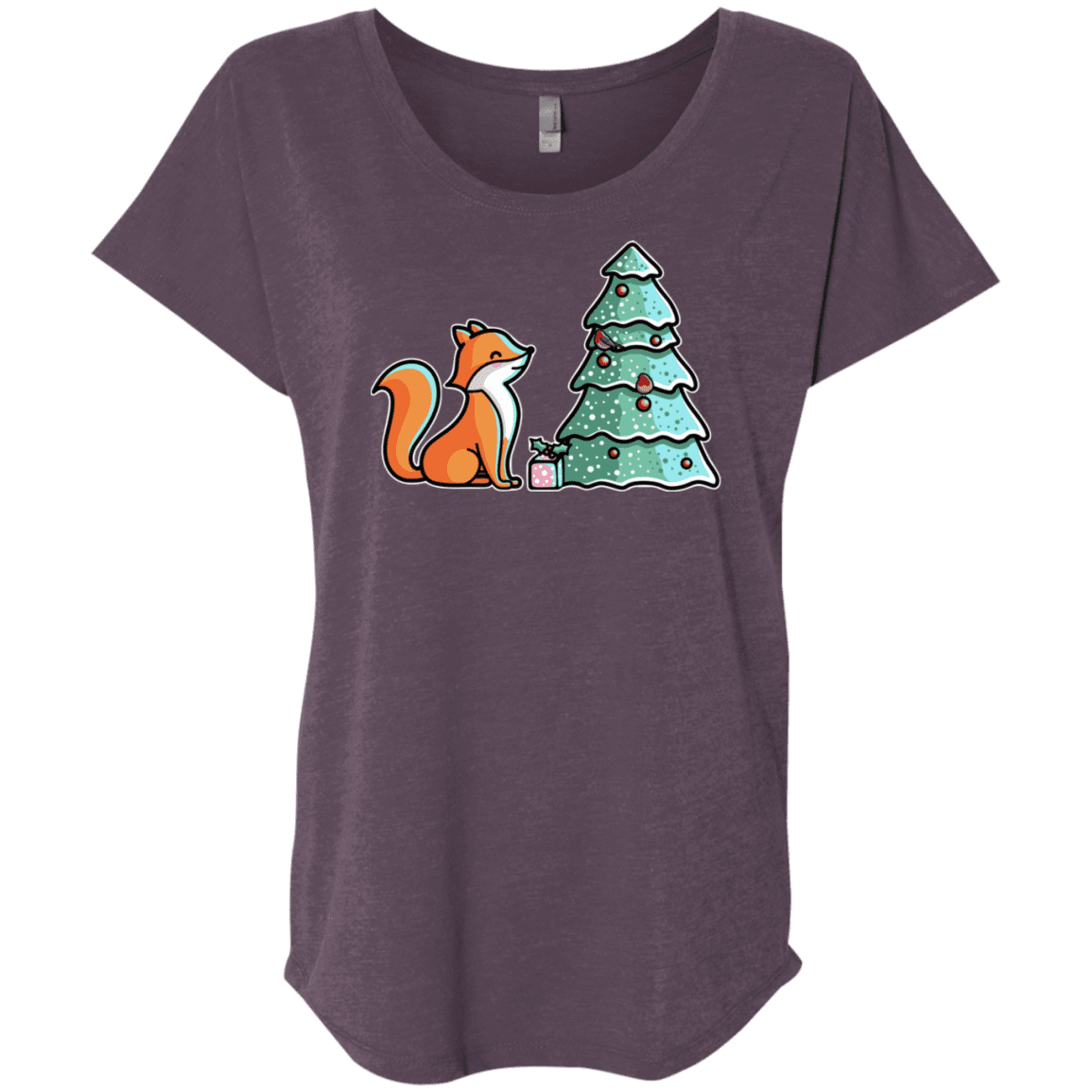 T-Shirts Vintage Purple / X-Small Kawaii Cute Christmas Fox Triblend Dolman Sleeve