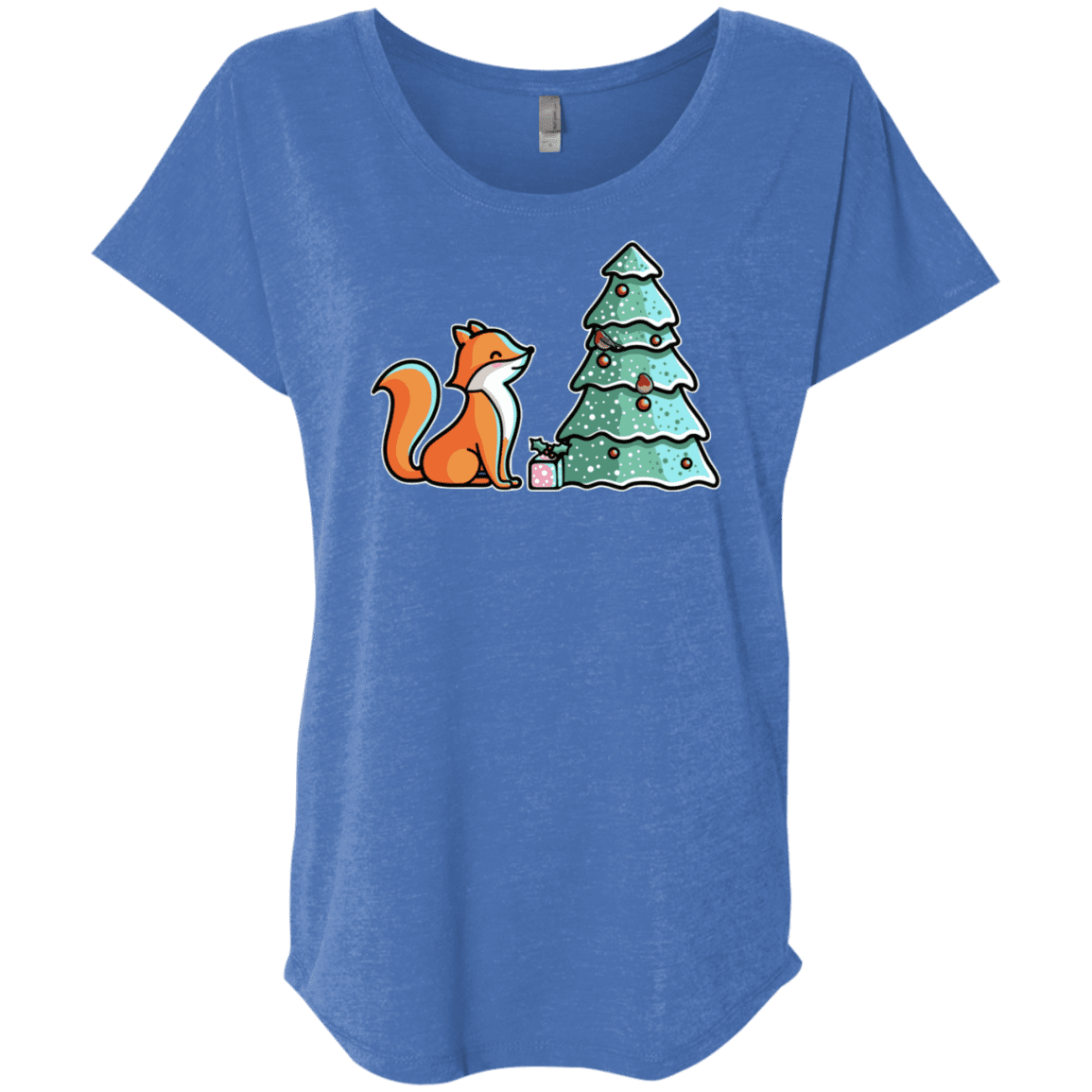 T-Shirts Vintage Royal / X-Small Kawaii Cute Christmas Fox Triblend Dolman Sleeve