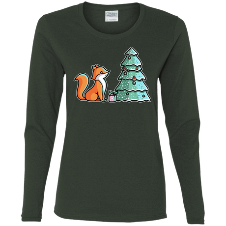 T-Shirts Forest / S Kawaii Cute Christmas Fox Women's Long Sleeve T-Shirt