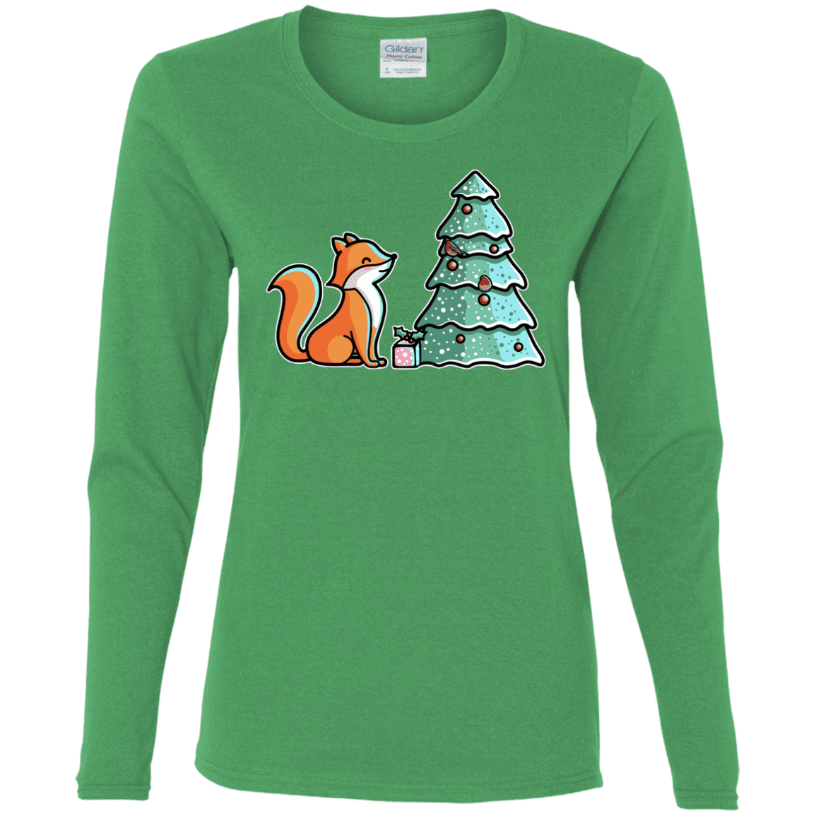 T-Shirts Irish Green / S Kawaii Cute Christmas Fox Women's Long Sleeve T-Shirt