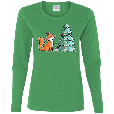 T-Shirts Irish Green / S Kawaii Cute Christmas Fox Women's Long Sleeve T-Shirt