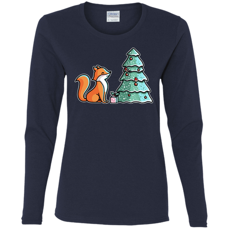 T-Shirts Navy / S Kawaii Cute Christmas Fox Women's Long Sleeve T-Shirt