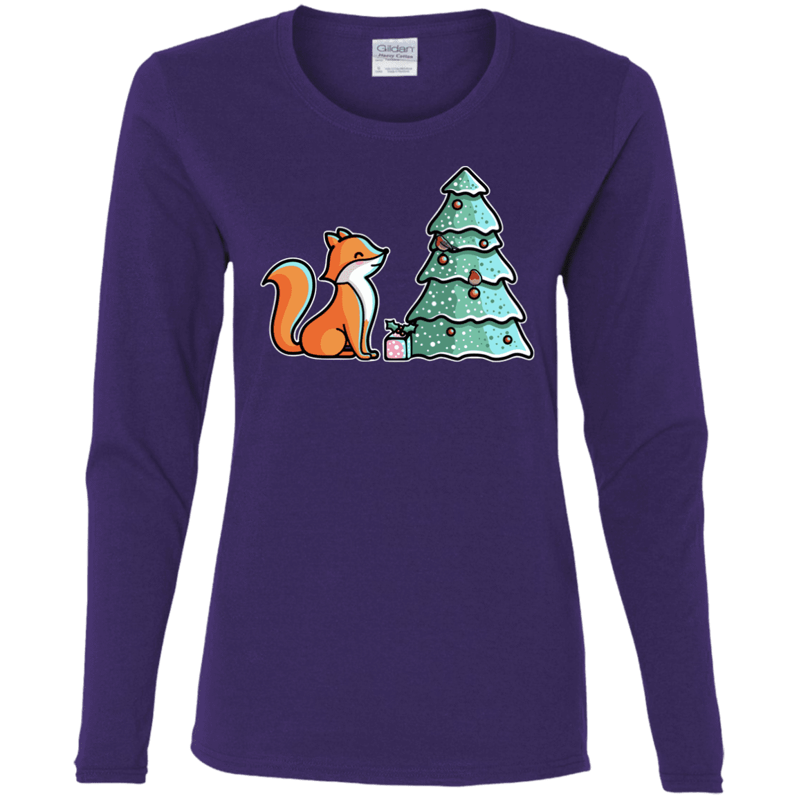 T-Shirts Purple / S Kawaii Cute Christmas Fox Women's Long Sleeve T-Shirt