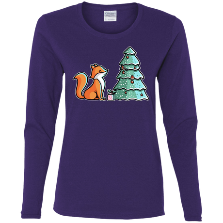 T-Shirts Purple / S Kawaii Cute Christmas Fox Women's Long Sleeve T-Shirt