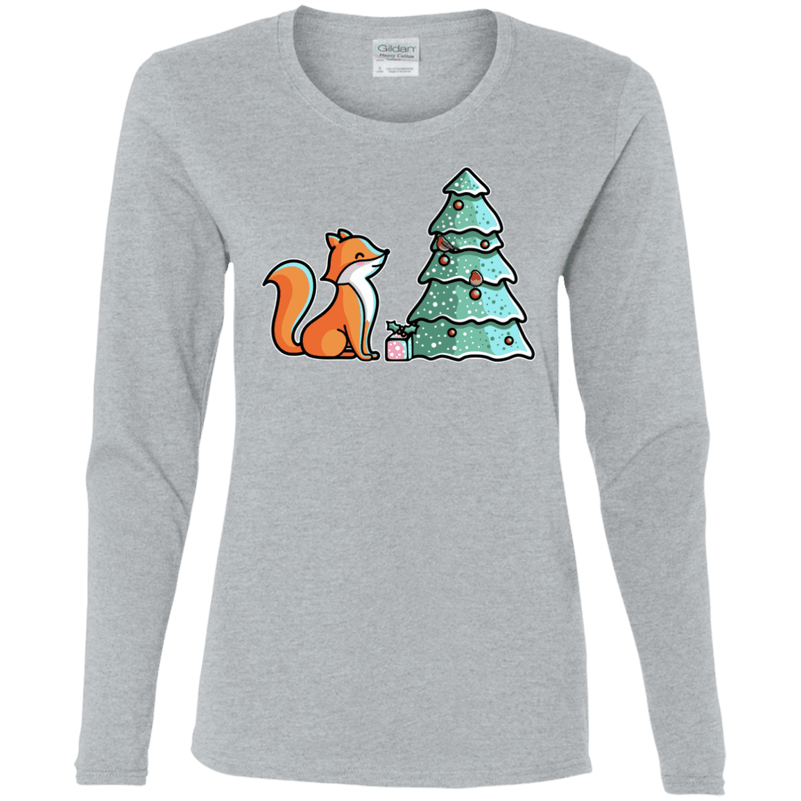 T-Shirts Sport Grey / S Kawaii Cute Christmas Fox Women's Long Sleeve T-Shirt