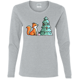 T-Shirts Sport Grey / S Kawaii Cute Christmas Fox Women's Long Sleeve T-Shirt