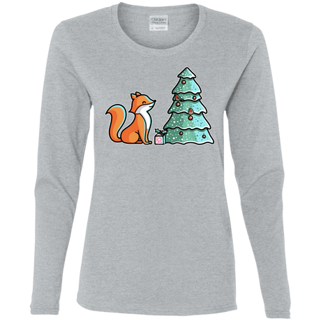 T-Shirts Sport Grey / S Kawaii Cute Christmas Fox Women's Long Sleeve T-Shirt