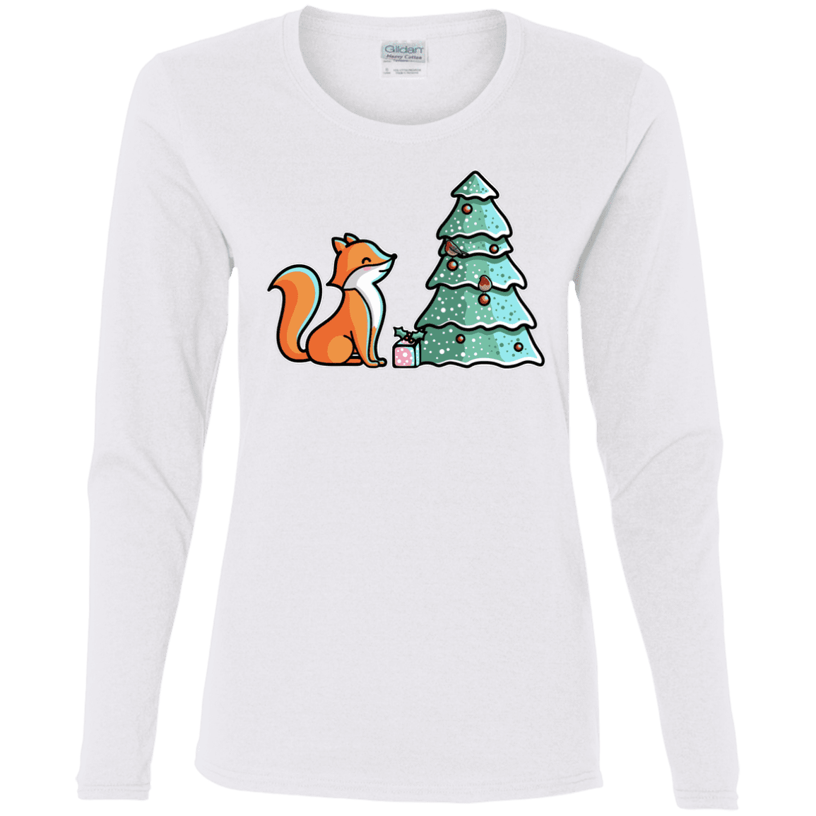 T-Shirts White / S Kawaii Cute Christmas Fox Women's Long Sleeve T-Shirt