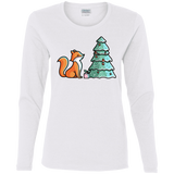 T-Shirts White / S Kawaii Cute Christmas Fox Women's Long Sleeve T-Shirt