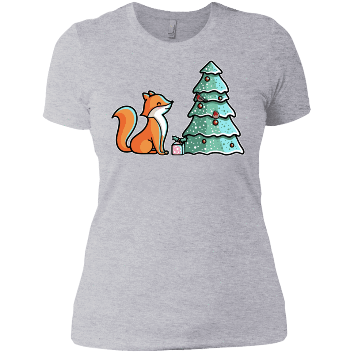 T-Shirts Heather Grey / X-Small Kawaii Cute Christmas Fox Women's Premium T-Shirt