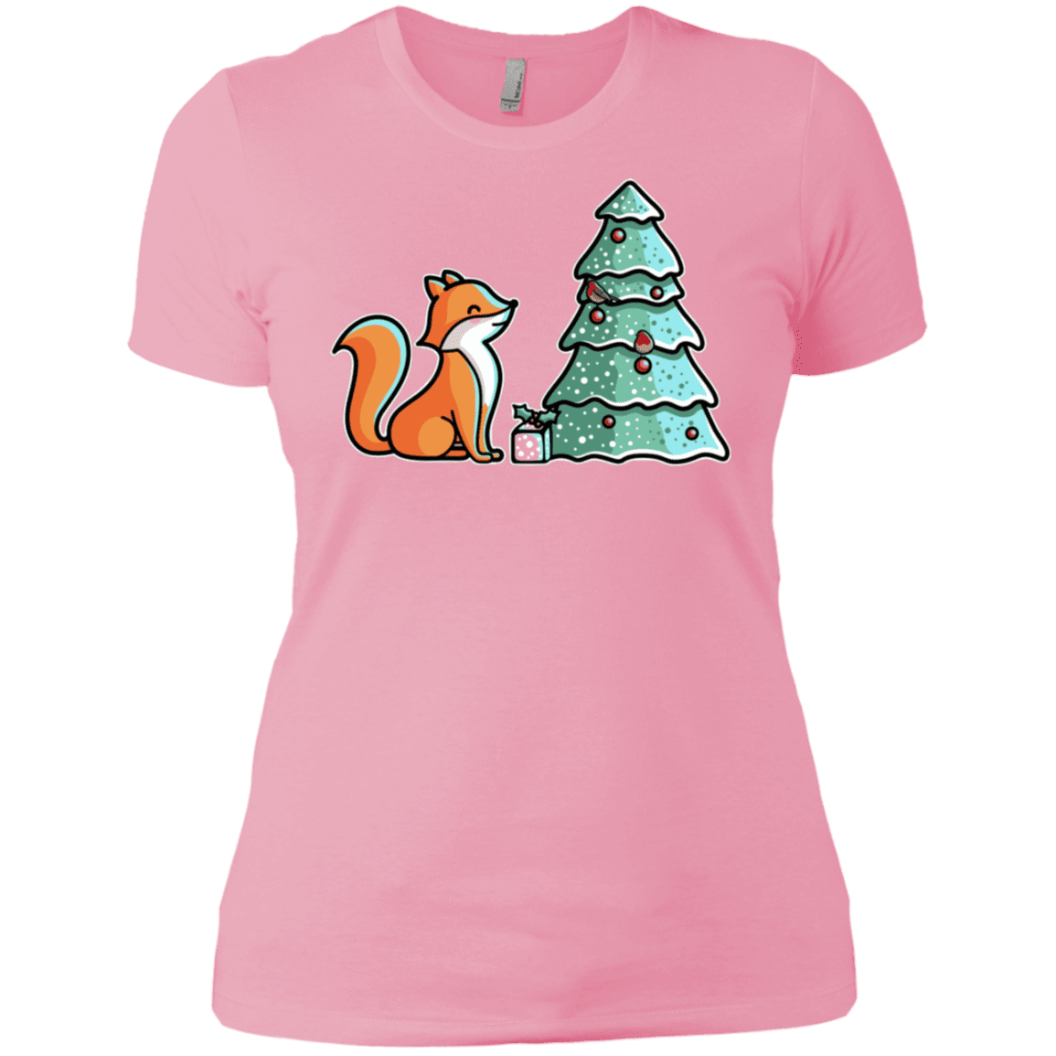 T-Shirts Light Pink / X-Small Kawaii Cute Christmas Fox Women's Premium T-Shirt