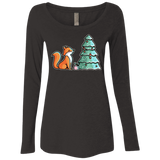 T-Shirts Vintage Black / S Kawaii Cute Christmas Fox Women's Triblend Long Sleeve Shirt