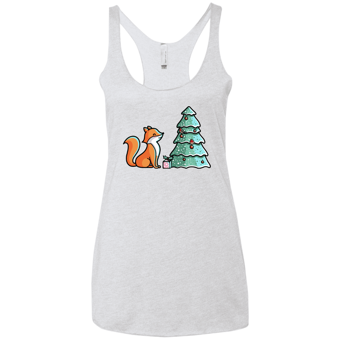 T-Shirts Heather White / X-Small Kawaii Cute Christmas Fox Women's Triblend Racerback Tank