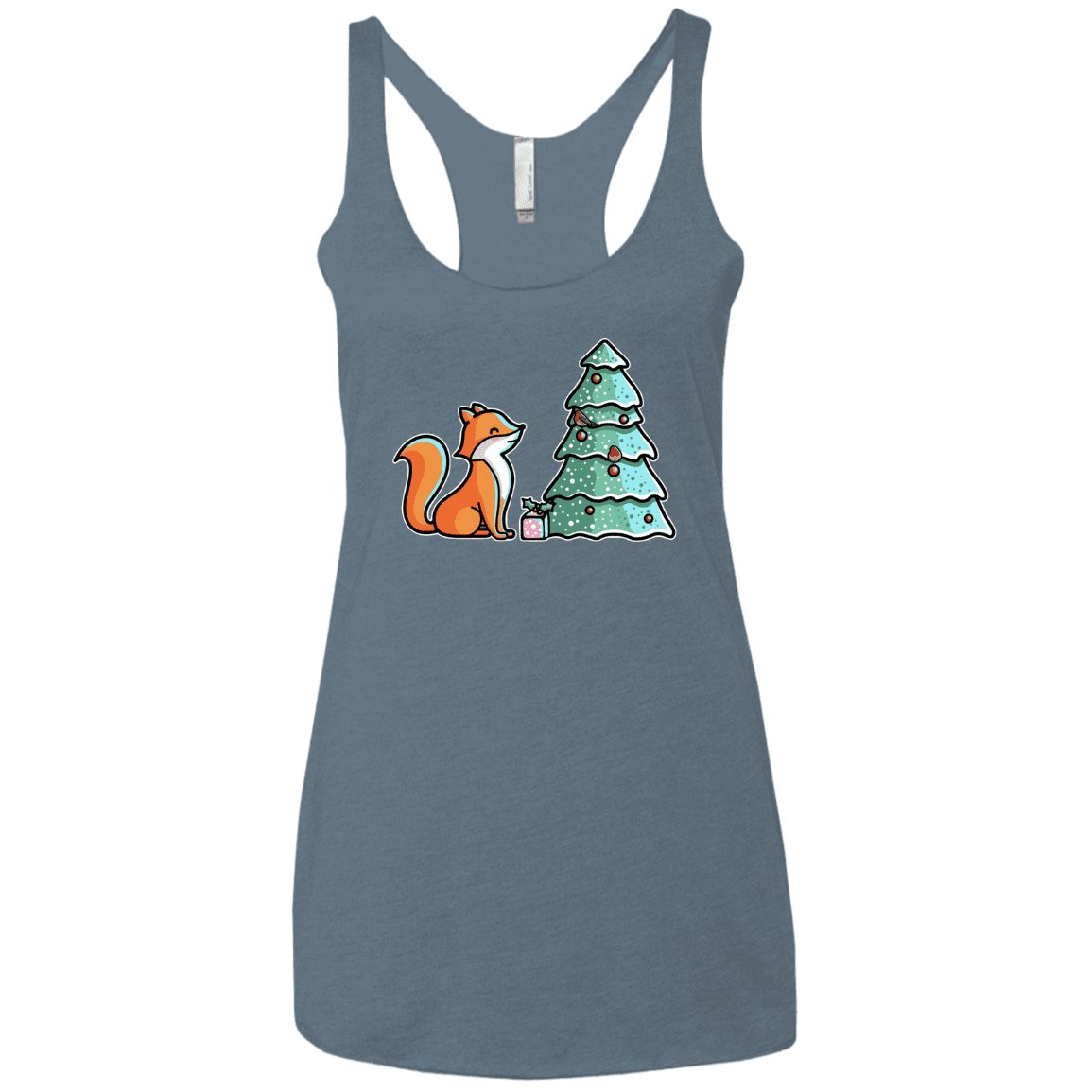 T-Shirts Indigo / X-Small Kawaii Cute Christmas Fox Women's Triblend Racerback Tank