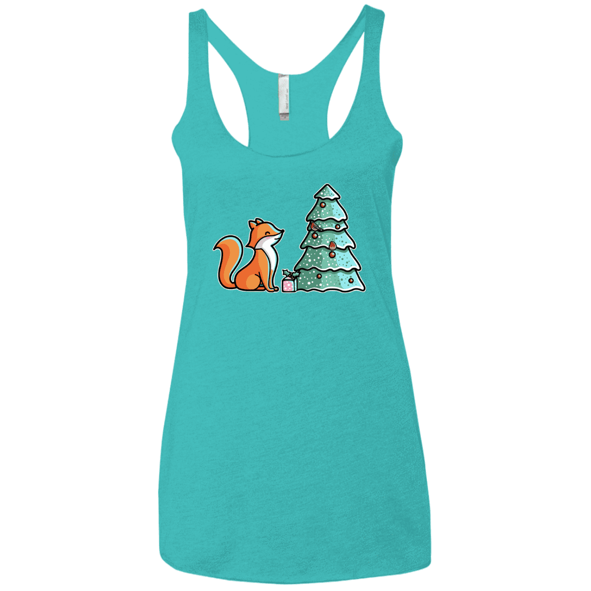 T-Shirts Tahiti Blue / X-Small Kawaii Cute Christmas Fox Women's Triblend Racerback Tank