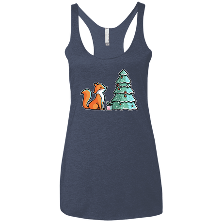 T-Shirts Vintage Navy / X-Small Kawaii Cute Christmas Fox Women's Triblend Racerback Tank