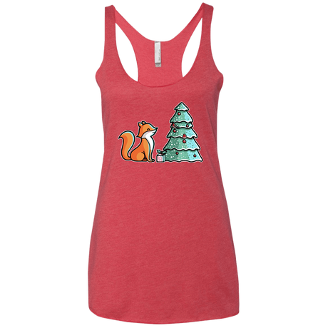 T-Shirts Vintage Red / X-Small Kawaii Cute Christmas Fox Women's Triblend Racerback Tank