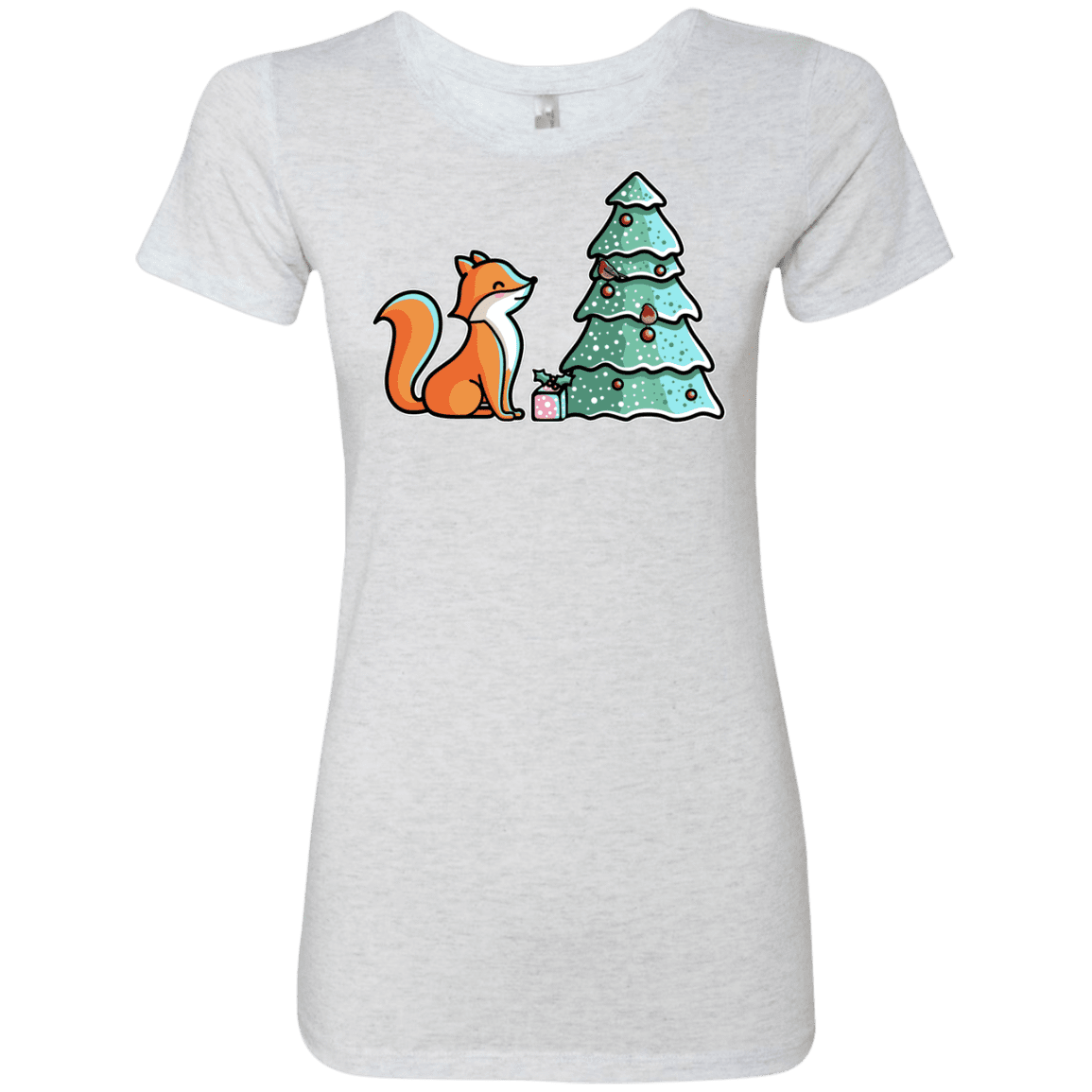 T-Shirts Heather White / S Kawaii Cute Christmas Fox Women's Triblend T-Shirt