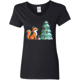T-Shirts Black / S Kawaii Cute Christmas Fox Women's V-Neck T-Shirt