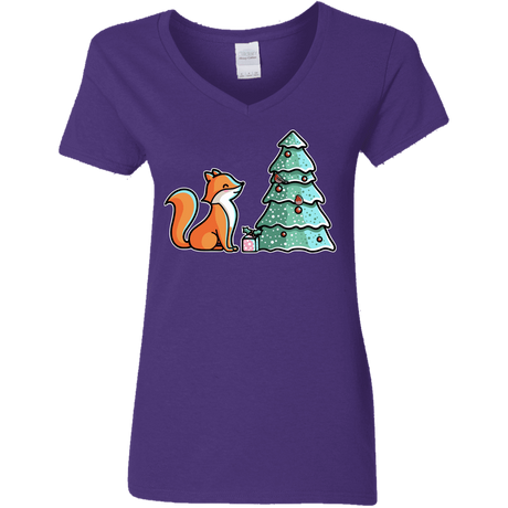 T-Shirts Purple / S Kawaii Cute Christmas Fox Women's V-Neck T-Shirt