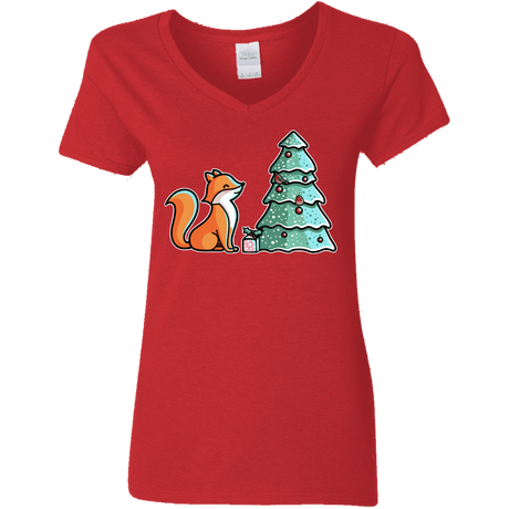 T-Shirts Red / S Kawaii Cute Christmas Fox Women's V-Neck T-Shirt