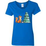 T-Shirts Royal / S Kawaii Cute Christmas Fox Women's V-Neck T-Shirt