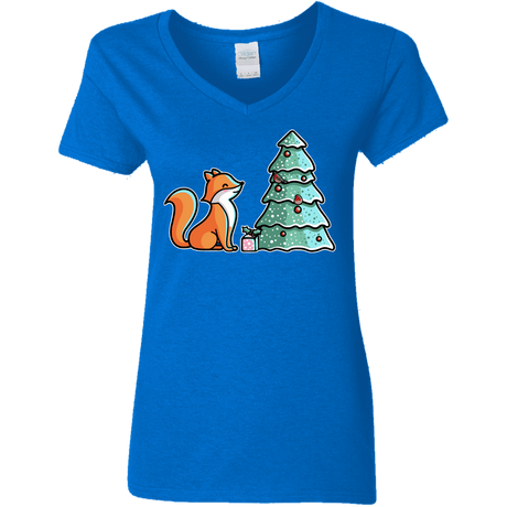 T-Shirts Royal / S Kawaii Cute Christmas Fox Women's V-Neck T-Shirt