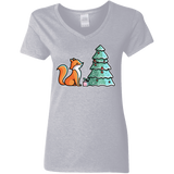 T-Shirts Sport Grey / S Kawaii Cute Christmas Fox Women's V-Neck T-Shirt