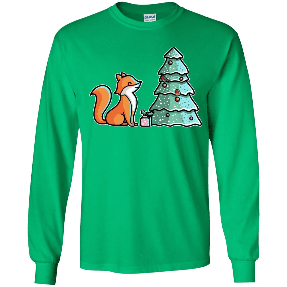 T-Shirts Irish Green / YS Kawaii Cute Christmas Fox Youth Long Sleeve T-Shirt