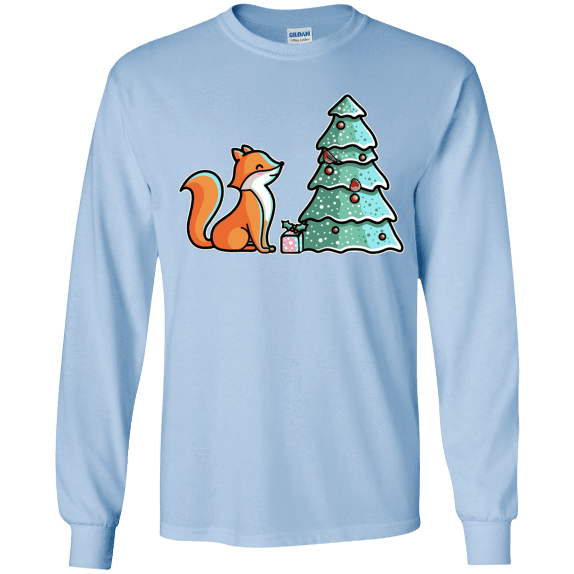 T-Shirts Light Blue / YS Kawaii Cute Christmas Fox Youth Long Sleeve T-Shirt