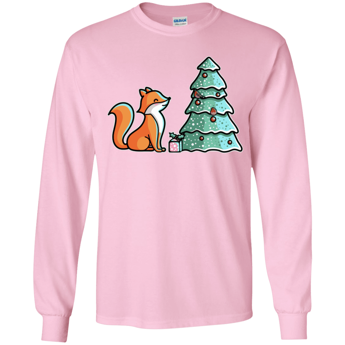 T-Shirts Light Pink / YS Kawaii Cute Christmas Fox Youth Long Sleeve T-Shirt