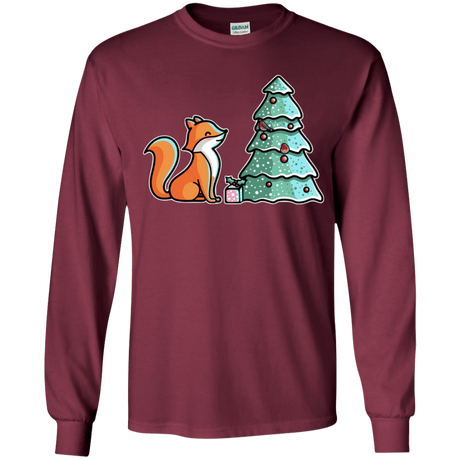 T-Shirts Maroon / YS Kawaii Cute Christmas Fox Youth Long Sleeve T-Shirt