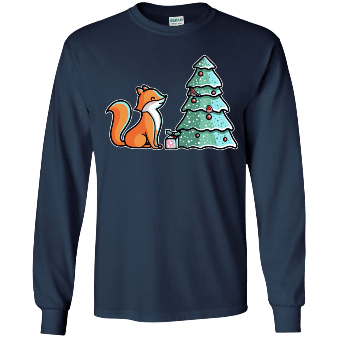 T-Shirts Navy / YS Kawaii Cute Christmas Fox Youth Long Sleeve T-Shirt