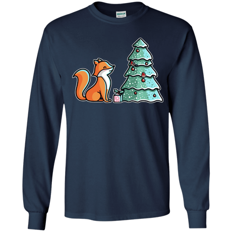 T-Shirts Navy / YS Kawaii Cute Christmas Fox Youth Long Sleeve T-Shirt