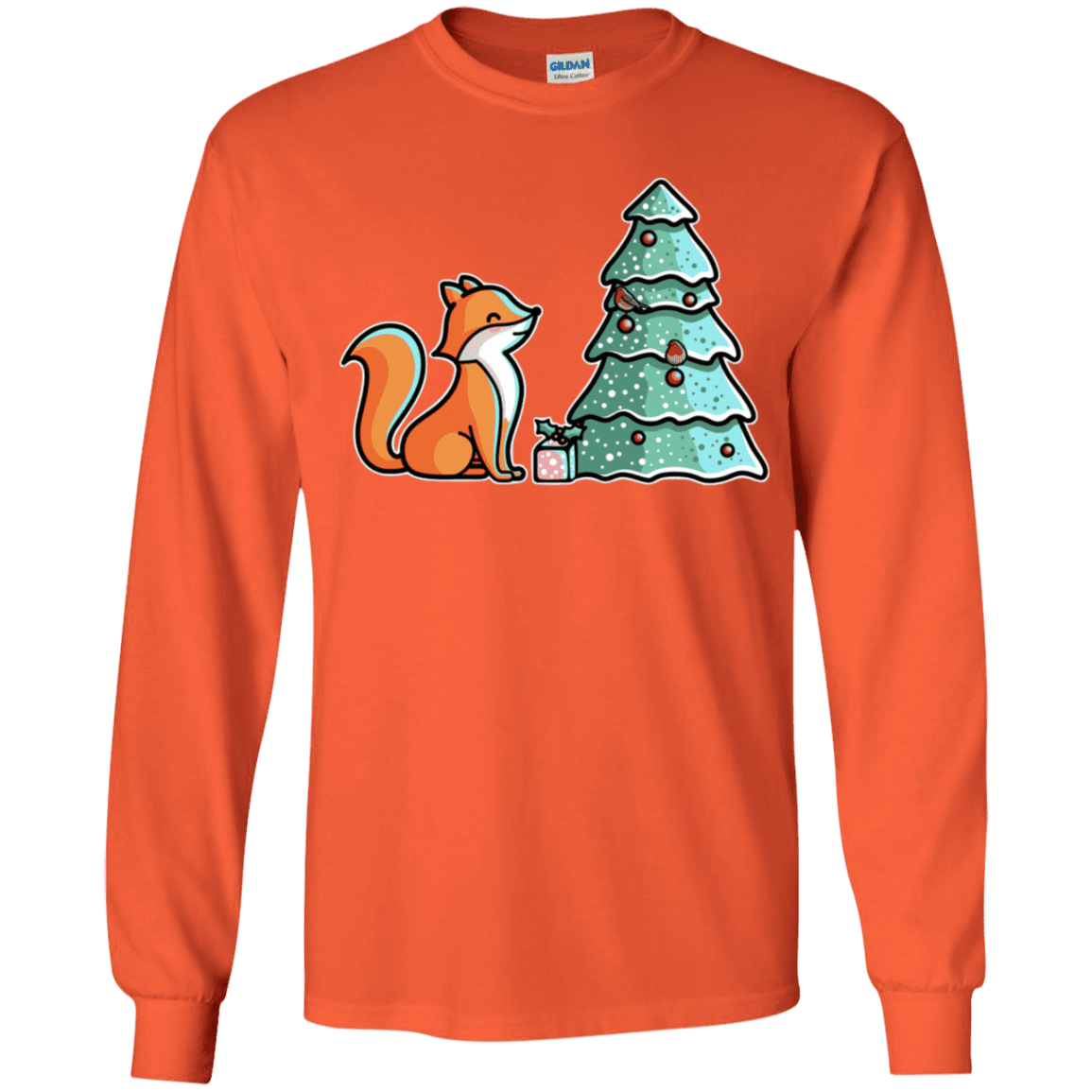 T-Shirts Orange / YS Kawaii Cute Christmas Fox Youth Long Sleeve T-Shirt