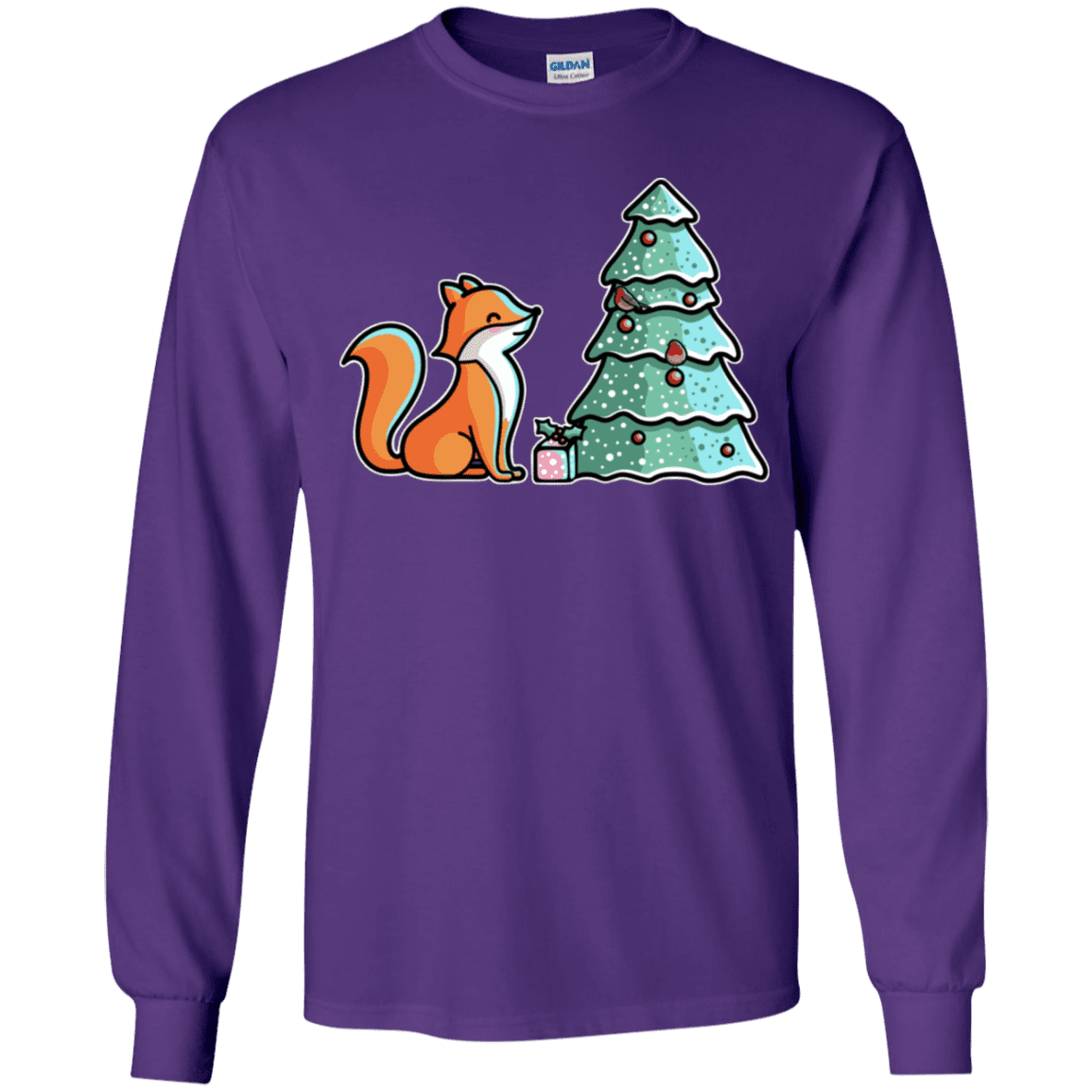 T-Shirts Purple / YS Kawaii Cute Christmas Fox Youth Long Sleeve T-Shirt