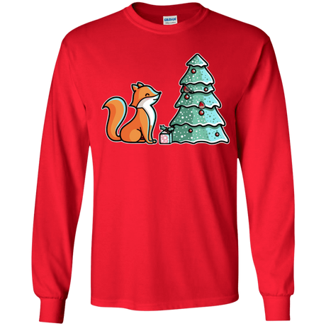 T-Shirts Red / YS Kawaii Cute Christmas Fox Youth Long Sleeve T-Shirt