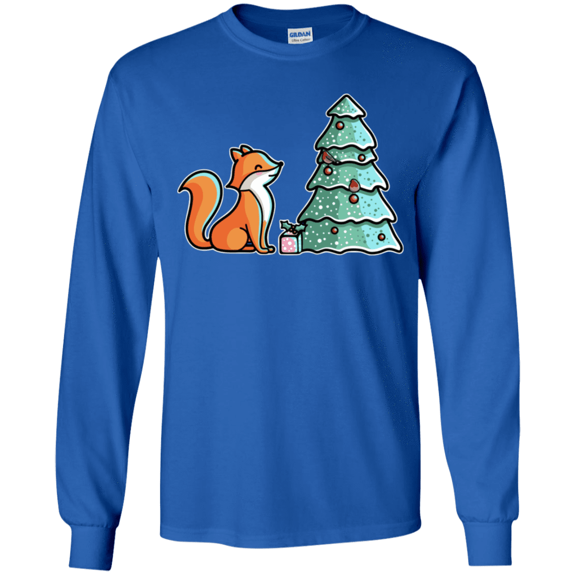 T-Shirts Royal / YS Kawaii Cute Christmas Fox Youth Long Sleeve T-Shirt