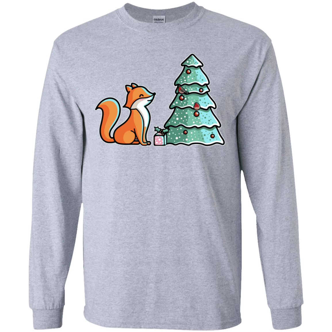 T-Shirts Sport Grey / YS Kawaii Cute Christmas Fox Youth Long Sleeve T-Shirt