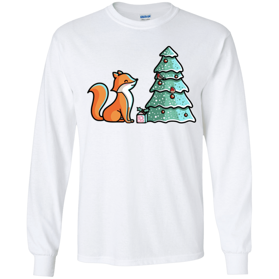 T-Shirts White / YS Kawaii Cute Christmas Fox Youth Long Sleeve T-Shirt