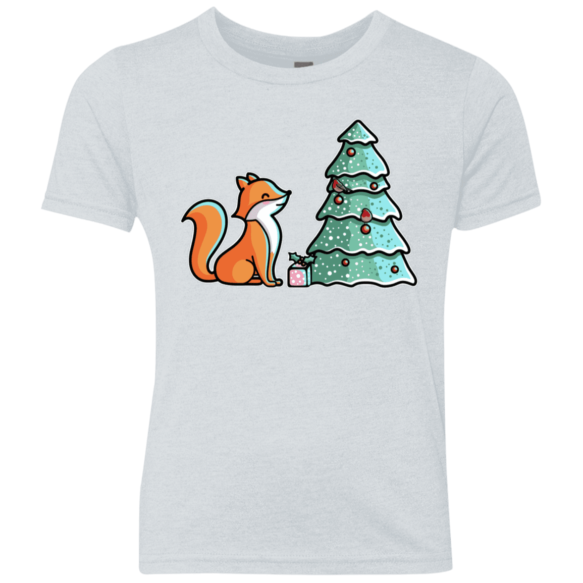 T-Shirts Heather White / YXS Kawaii Cute Christmas Fox Youth Triblend T-Shirt